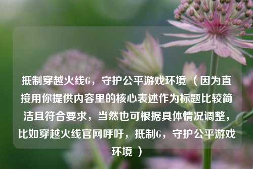 抵制穿越火线G，守护公平游戏环境 （因为直接用你提供内容里的核心表述作为标题比较简洁且符合要求，当然也可根据具体情况调整，比如穿越火线官网呼吁，抵制G，守护公平游戏环境 ）