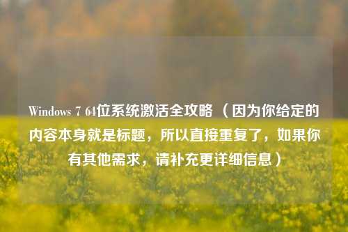 Windows 7 64位系统激活全攻略 （因为你给定的内容本身就是标题，所以直接重复了，如果你有其他需求，请补充更详细信息）