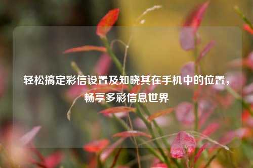 轻松搞定彩信设置及知晓其在手机中的位置，畅享多彩信息世界