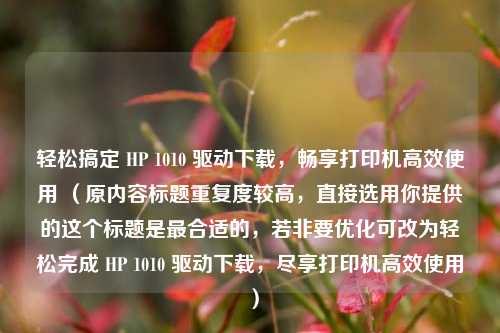 轻松搞定 HP 1010 驱动下载，畅享打印机高效使用 （原内容标题重复度较高，直接选用你提供的这个标题是最合适的，若非要优化可改为轻松完成 HP 1010 驱动下载，尽享打印机高效使用 ）