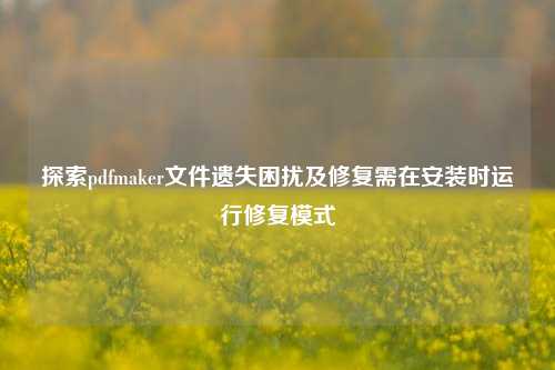 探索pdfmaker文件遗失困扰及修复需在安装时运行修复模式