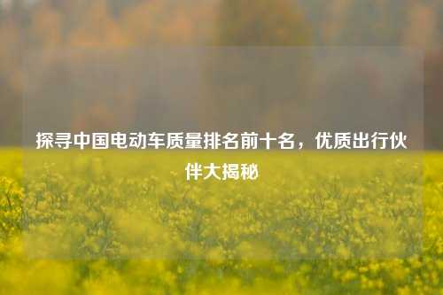 探寻中国电动车质量排名前十名，优质出行伙伴大揭秘