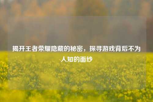 揭开王者荣耀隐藏的秘密，探寻游戏背后不为人知的面纱