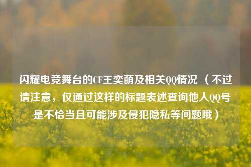 闪耀电竞舞台的CF王奕萌及相关QQ情况 (不过请注意,仅通过这样的标题表述查询他人QQ号是不恰当且可能涉及侵犯隐私等问题哦)