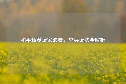 和平精英玩家必看,伞兵玩法全解析