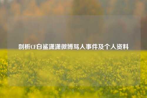 剖析CF白鲨潇潇微博骂人事件及个人资料