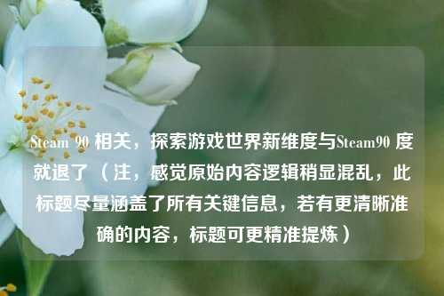 Steam 90 相关,探索游戏世界新维度与Steam90 度就退了 (注,感觉原始内容逻辑稍显混乱,此标题尽量涵盖了所有关键信息,若有更清晰准确的内容,标题可更精准提炼)