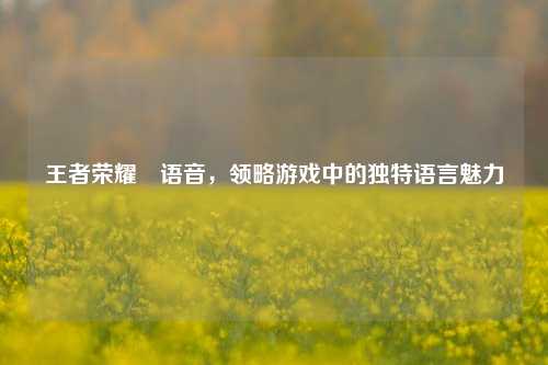 王者荣耀暃语音，领略游戏中的独特语言魅力