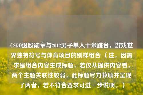 CSGO退股勋章与2012男子单人十米跳台，游戏世界独特符号与体育项目的别样组合 （注，因需求是组合内容生成标题，若仅从提供内容看，两个主题关联性较弱，此标题尽力兼顾并呈现了两者，若不符合要求可进一步说明。）
