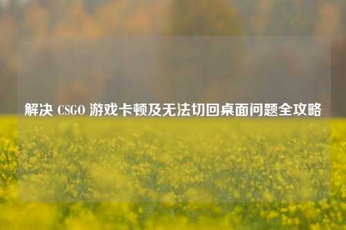 解决 CSGO 游戏卡顿及无法切回桌面问题全攻略