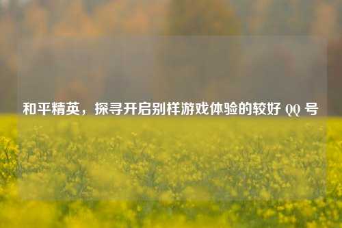 和平精英,探寻开启别样游戏体验的较好 QQ 号