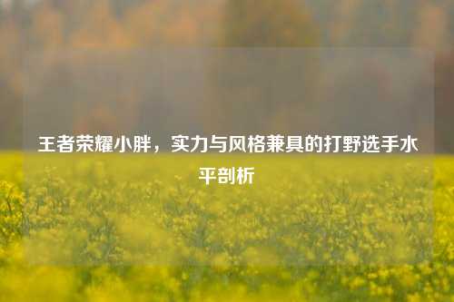 王者荣耀小胖,实力与风格兼具的打野选手水平剖析
